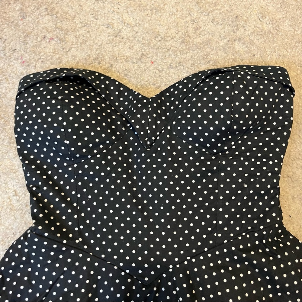 Black Polka Dot Strapless Dress - Picture 2 of 5